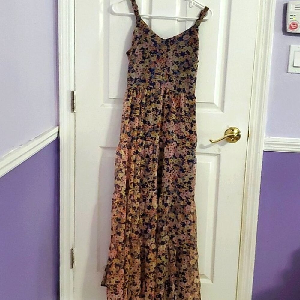 Rachel Zoe Euro Boho Floral Smocking Tiered Layered Spring Maxi Dress 6